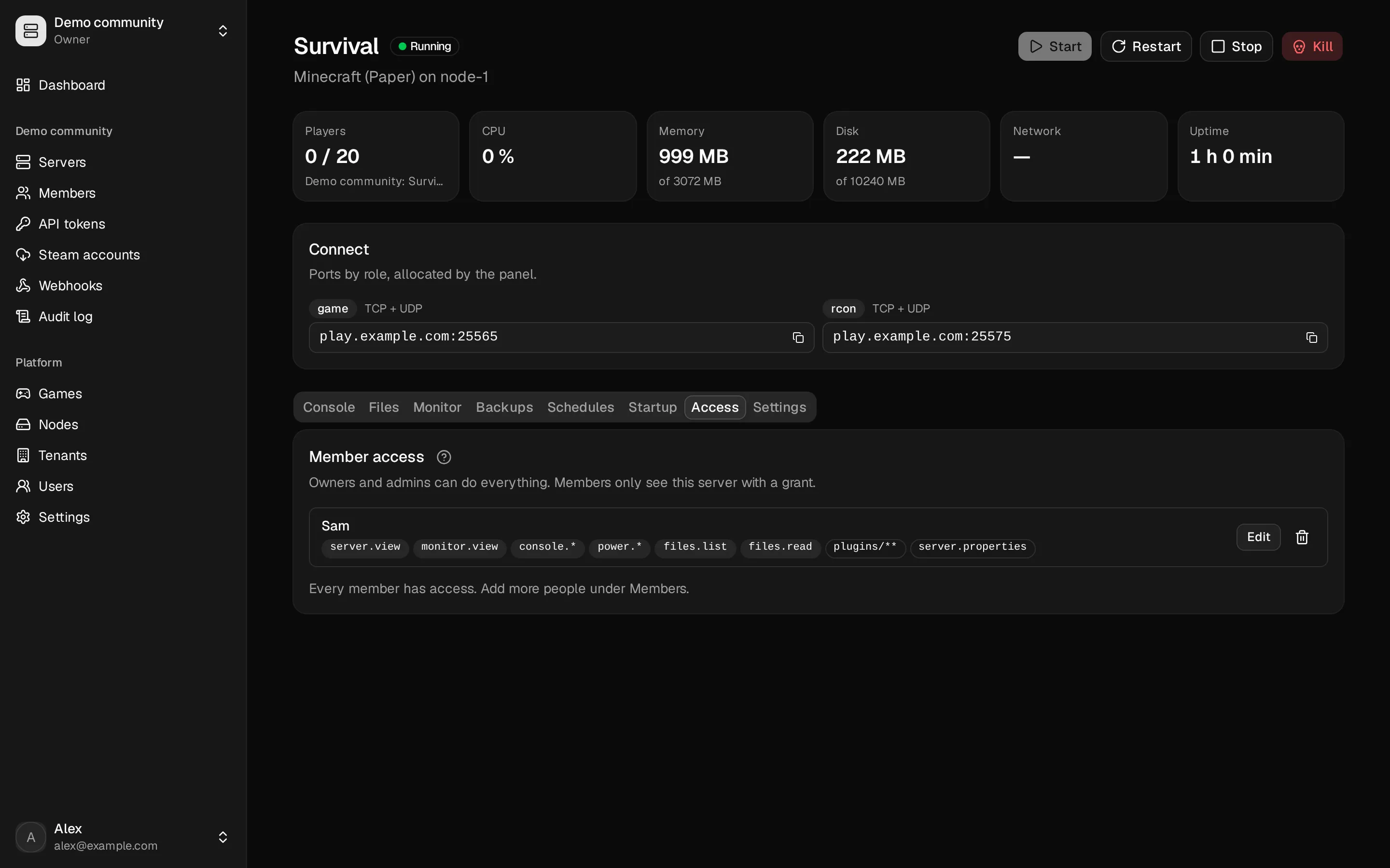 Berechtigungen von Mitgliedern auf einem Server