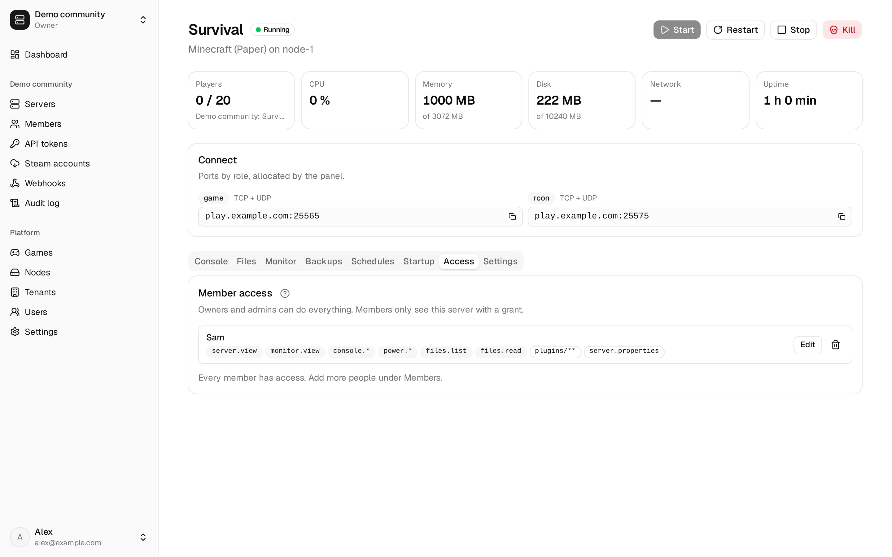 Berechtigungen von Mitgliedern auf einem Server